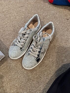 Women's Silver Glitter Lace-Up Sneakers